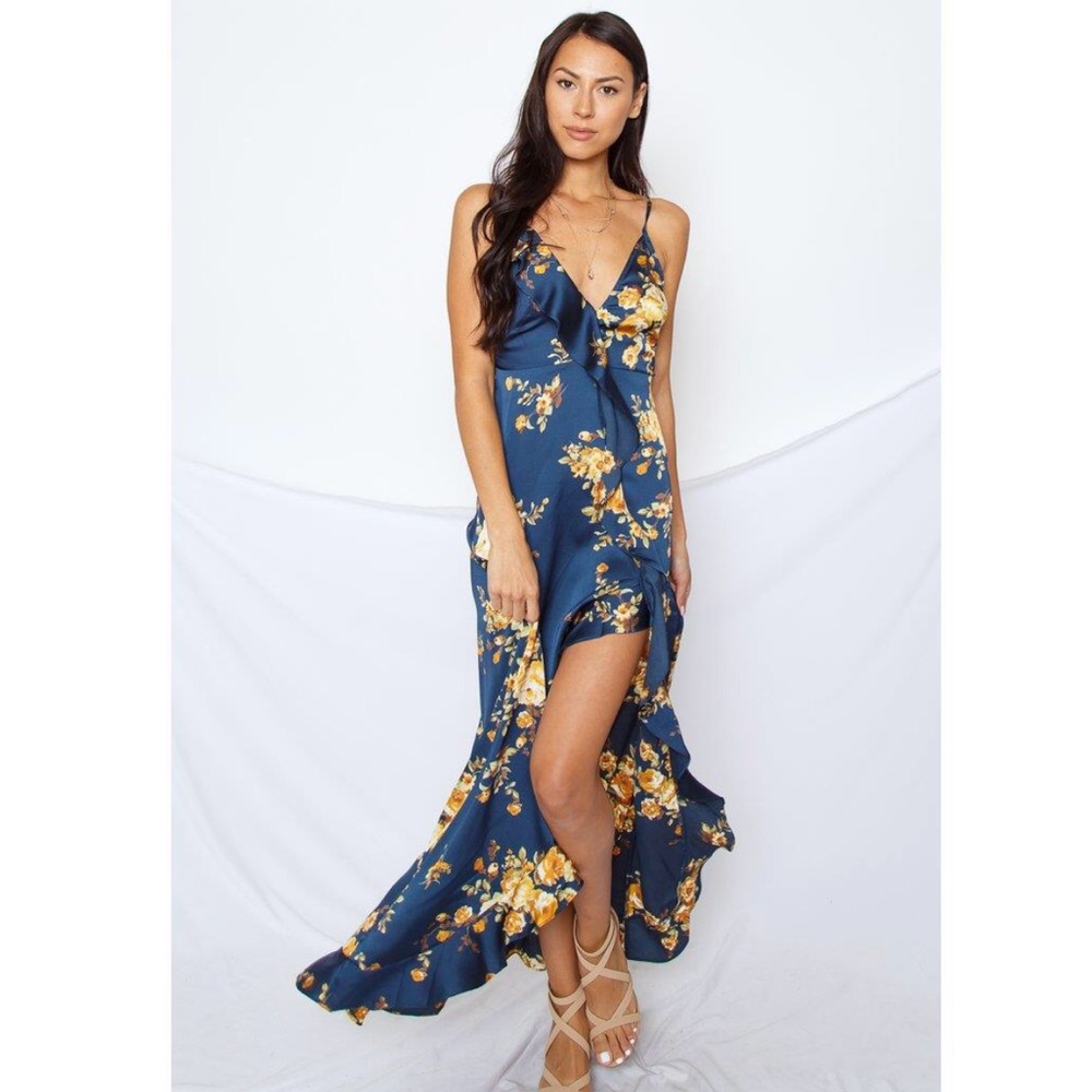 COPY - Floral Silk Forum Maxi Dress with Slit
